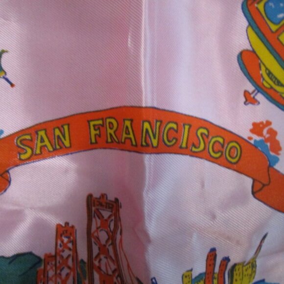 VINTAGE SOUVENIR SAN FRANCISCO PILLOW COVER Pink 16.5" Square - Picture 2 of 7